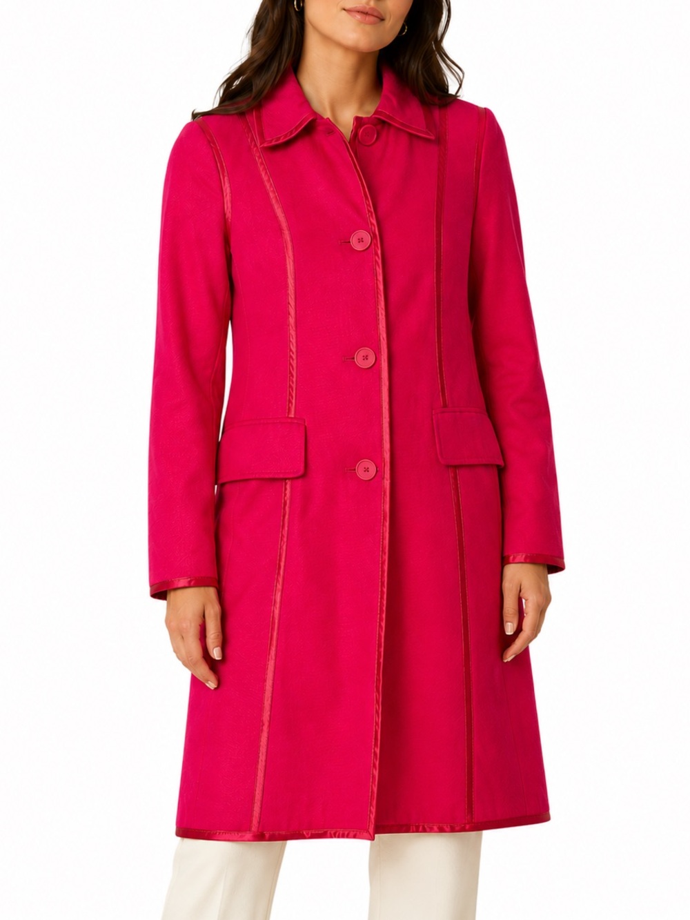 Banana Republic Pink Trench Coat Satin Trim Button Front Jacket Preppy Small - Picture 1 of 14